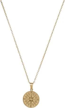 | Compass Pendant Necklace | 20.5" Chain Link with 20MM x 20MM Pendant | Waterproof, Heat & Sweat Resistant | Gifts for Men | Men's Jewelry |