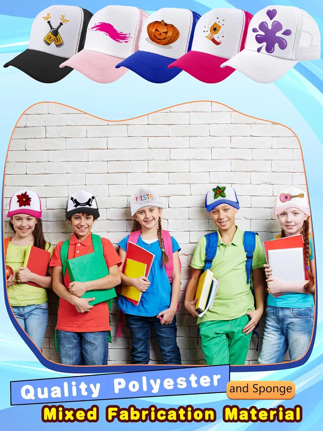 20 Pcs Trucker Hats Sublimation Baseball Caps Adjustable Blank Mesh Hats for Kids Family Outing Park Sports Activities