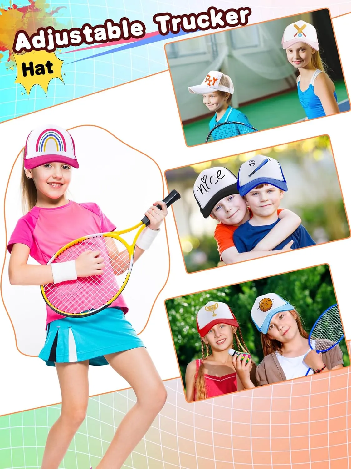 20 Pcs Trucker Hats Sublimation Baseball Caps Adjustable Blank Mesh Hats for Kids Family Outing Park Sports Activities