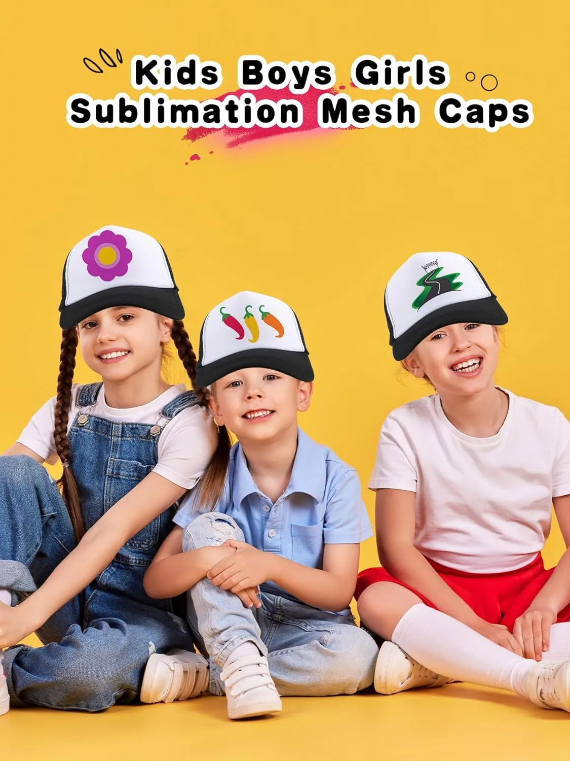20 Pcs Trucker Hats Sublimation Baseball Caps Adjustable Blank Mesh Hats for Kids Family Outing Park Sports Activities