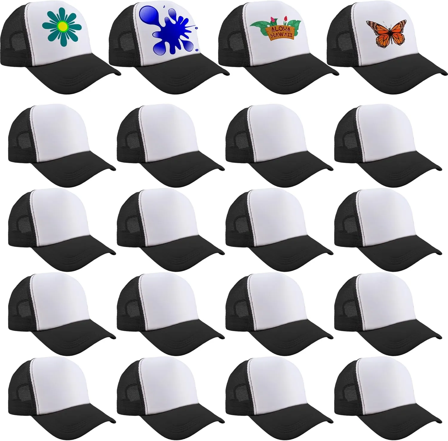 20 Pcs Trucker Hats Sublimation Baseball Caps Adjustable Blank Mesh Hats for Kids Family Outing Park Sports Activities
