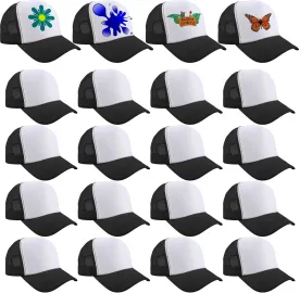 20 Pcs Trucker Hats Sublimation Baseball Caps Adjustable Blank Mesh Hats for Kids Family Outing Park Sports Activities