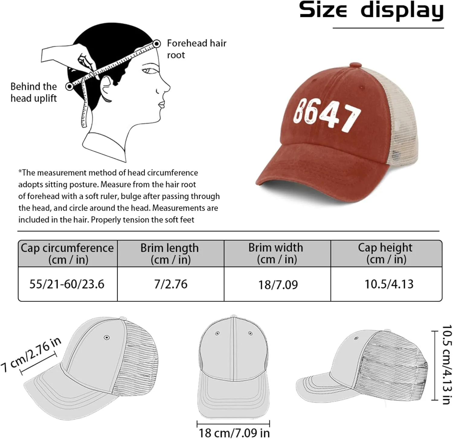 8647 Hat Trucker Hat Men Vintage Mesh Baseball Cap for Summer
