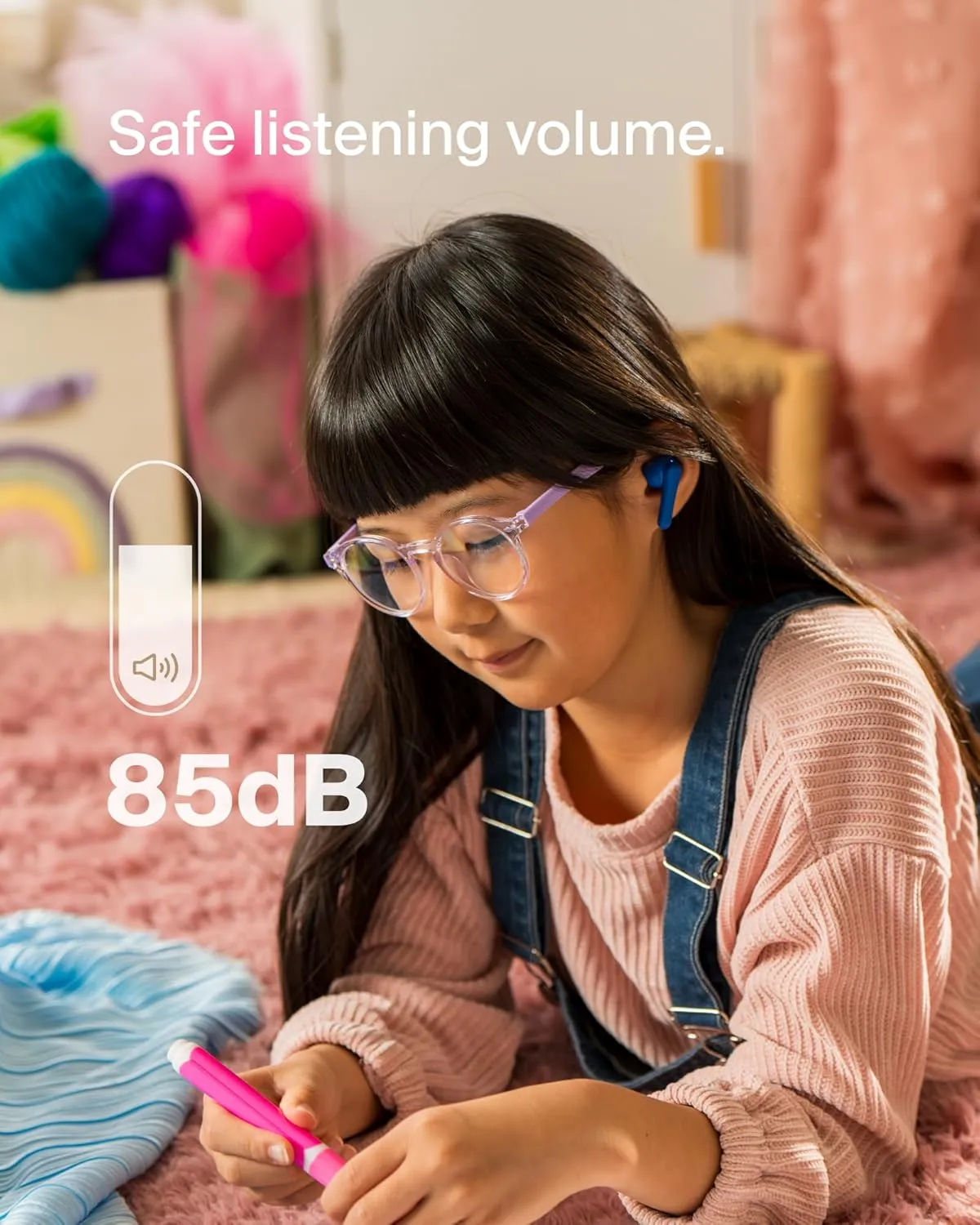 Belkin SoundForm Nano 2 Bluetooth Earbuds for Kids with Built-in Microphone, 28H Battery Life, Safe 85dB Volume, IPX5 Water Resistance - Kids Bluetooth Earbuds for iPhone, iPad, Galaxy, & More - Blue