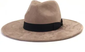 Bow Accessories Suede Top Hat Women Men Big Flat Brim Jazz Fedora Hats