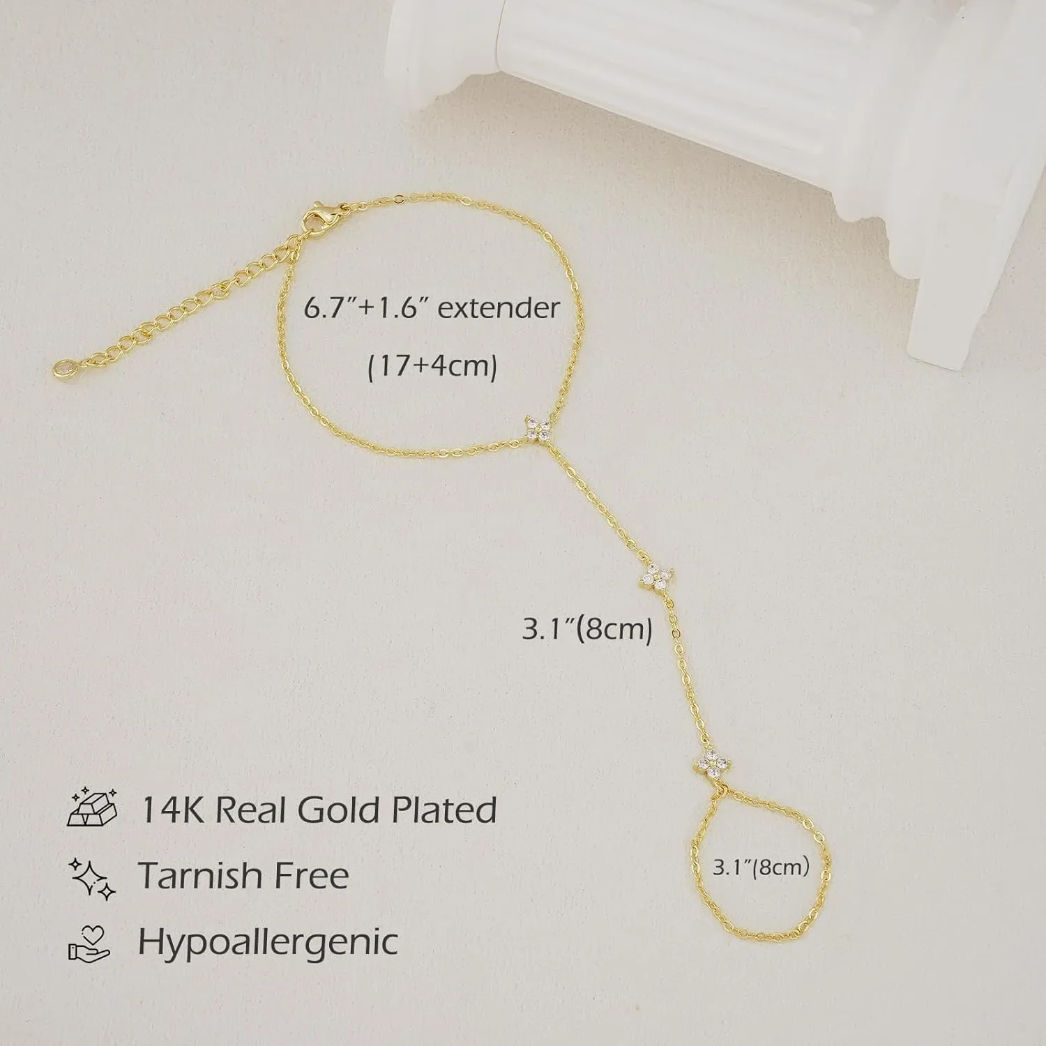 Bracelets for Women 14K Gold Silver Plated Ring Bracelet Hand Chain Dainty Evil Eye Heart Clover Daisy Cubic Zirconia Stackable Link Chain Hypoallergenic Body Jewelry Cute Trendy Gifts