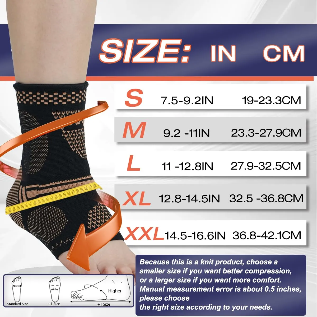 Copper Ankle Brace for Men & Women - (1 Pair) Ankle Compression Sleeve, Compression Support for Plantar Fasciitis, Achilles Tendonitis, Foot Pain, Neuropathy, Swelling - Ideal for Everyday UseS