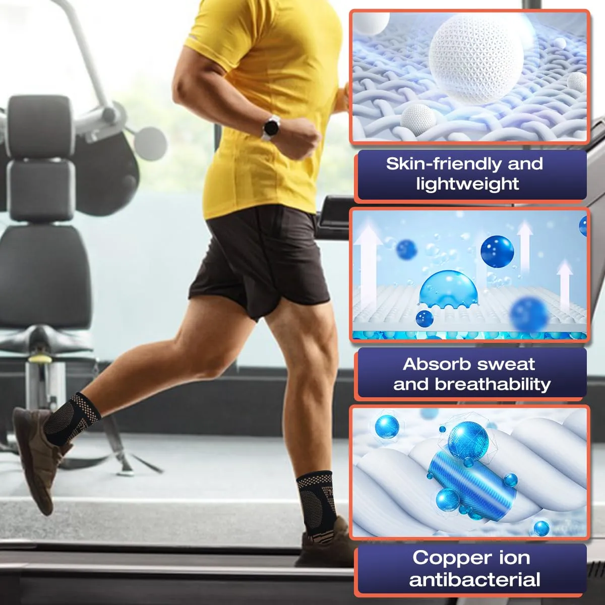 Copper Ankle Brace for Men & Women - (1 Pair) Ankle Compression Sleeve, Compression Support for Plantar Fasciitis, Achilles Tendonitis, Foot Pain, Neuropathy, Swelling - Ideal for Everyday UseS