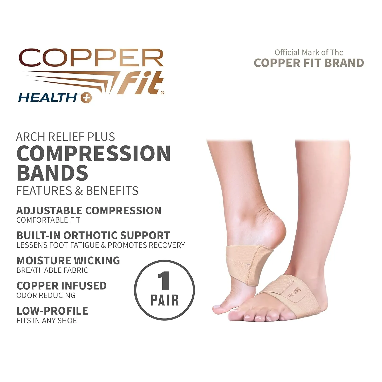 Copper Fit Arch Relief PLUS  Compression Wrap with Orthotic Arch Support Plantar Fasciitis, Flat Feet, Fallen Arches  Universal Fit for Men and Women
