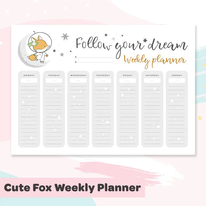 Cute Fox Weekly Planner Wall Sticker
