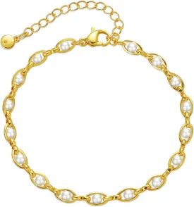 Dainty Gold Ankle Bracelets for Women, 18K Gold Plated Layered Pearl Anklet Waterproof Cubic Zirconia Shell Chain Anklets Boho Summer Beach Jewelry Gifts