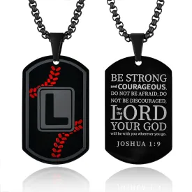 Dog Tag Necklaces for Men Titanium Steel Mens A-Z Letter Tag Necklace Black Pendant Religious Gifts for Him