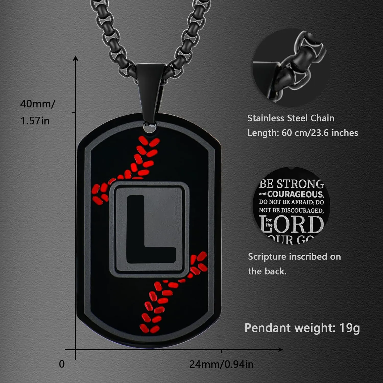 Dog Tag Necklaces for Men Titanium Steel Mens A-Z Letter Tag Necklace Black Pendant Religious Gifts for Him