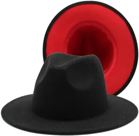 European and American Two Colors Hats Autumn and Winter Woolen Felt Hats Double Sided National Style Jazz Hats Contrast Color Felt Hats Fengyan Cowboy Hats (Color : Black red, Size : 56-58cm)