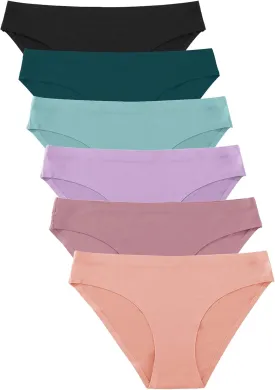 FINETOO 6 Pack Womens Seamless Hipster Underwear No Show Panties Invisibles Briefs Soft Stretch Bikini Underwears XS-XL