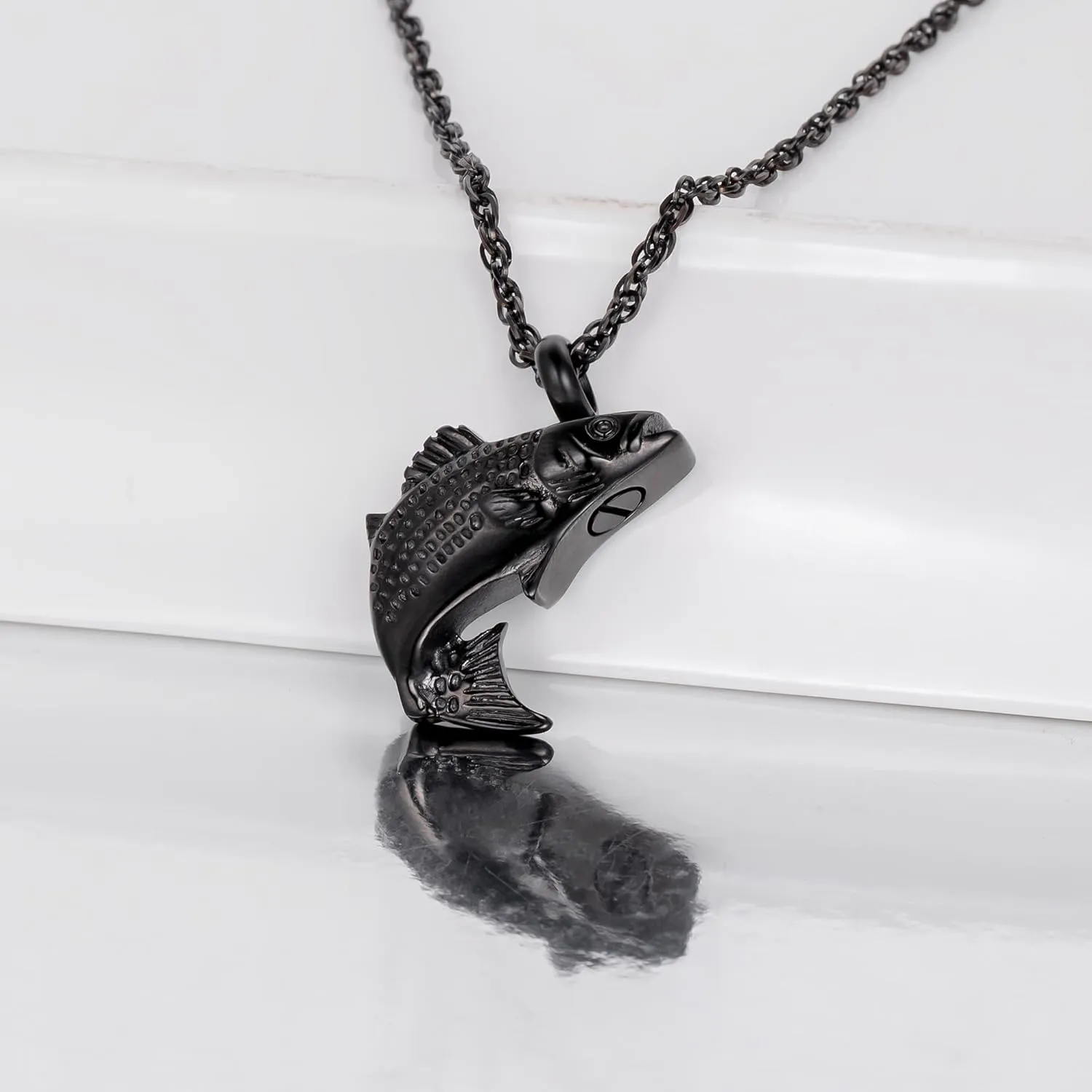 Fish Urn Necklace for Ashes for Men In Loving Memory of Fisherman Grandpa Dad Brother Fishing Memorial Jewelry Ashes Holder Fish Pendant Loss of Loved One Sympathy Gift