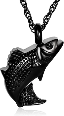 Fish Urn Necklace for Ashes for Men In Loving Memory of Fisherman Grandpa Dad Brother Fishing Memorial Jewelry Ashes Holder Fish Pendant Loss of Loved One Sympathy Gift