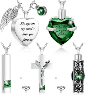 Fumete 5 Pcs Ashes Urn Necklace Keepsake Cremation Heart Cross Cubic Jewelry for Ashes Stainless Steel Memorial Locket Urn Keepsake Necklace for Women Men Loved Ones, 5 Styles