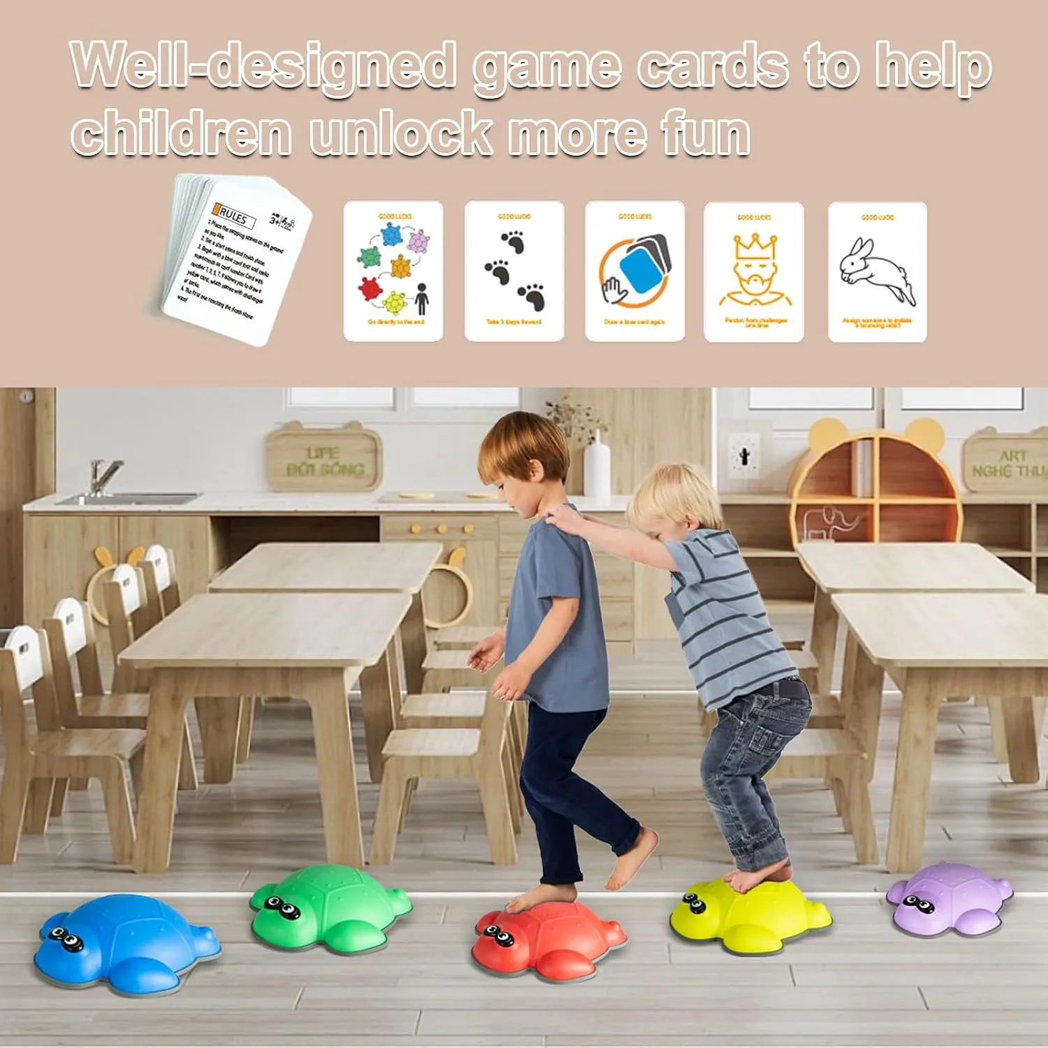Gentle Monster Stepping Stones for Kids 6/8/11 PCS Toddler Toys Indoor and Outdoor Balance Blocks, Coordination, Balance, Strength Skills Sensory Toys for Toddlers Ages 3 4 5 6 7 Years (6PCS Turtle)