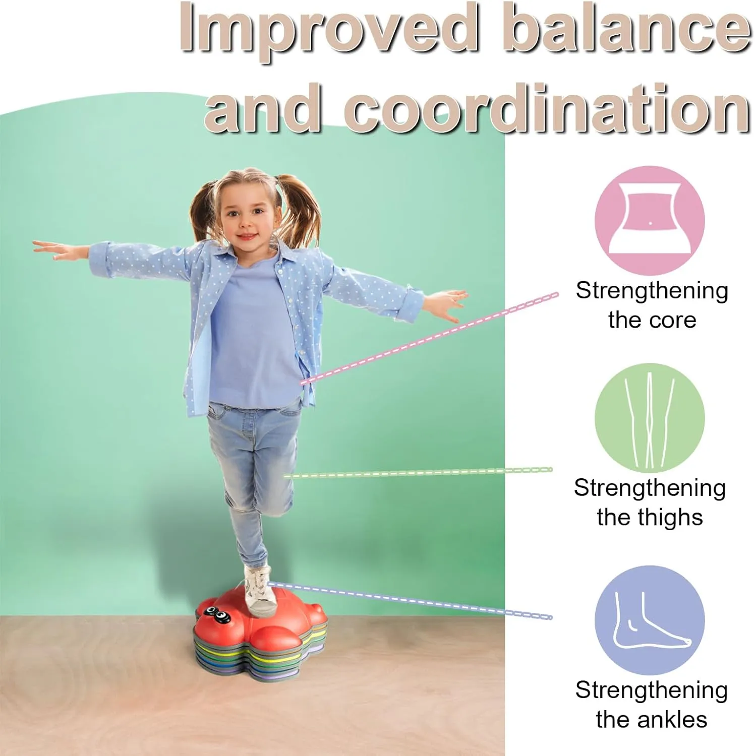 Gentle Monster Stepping Stones for Kids 6/8/11 PCS Toddler Toys Indoor and Outdoor Balance Blocks, Coordination, Balance, Strength Skills Sensory Toys for Toddlers Ages 3 4 5 6 7 Years (6PCS Turtle)