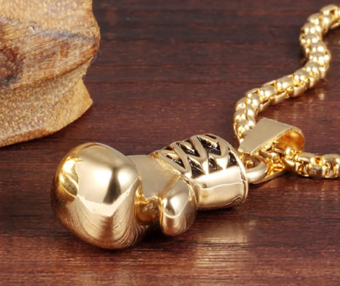 Hamoery Men Women Punk Stainless Steel Boxing Glove Chain Pendant Necklace