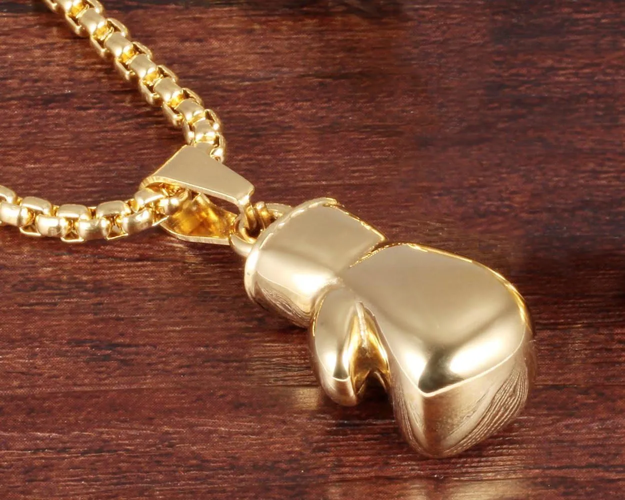 Hamoery Men Women Punk Stainless Steel Boxing Glove Chain Pendant Necklace