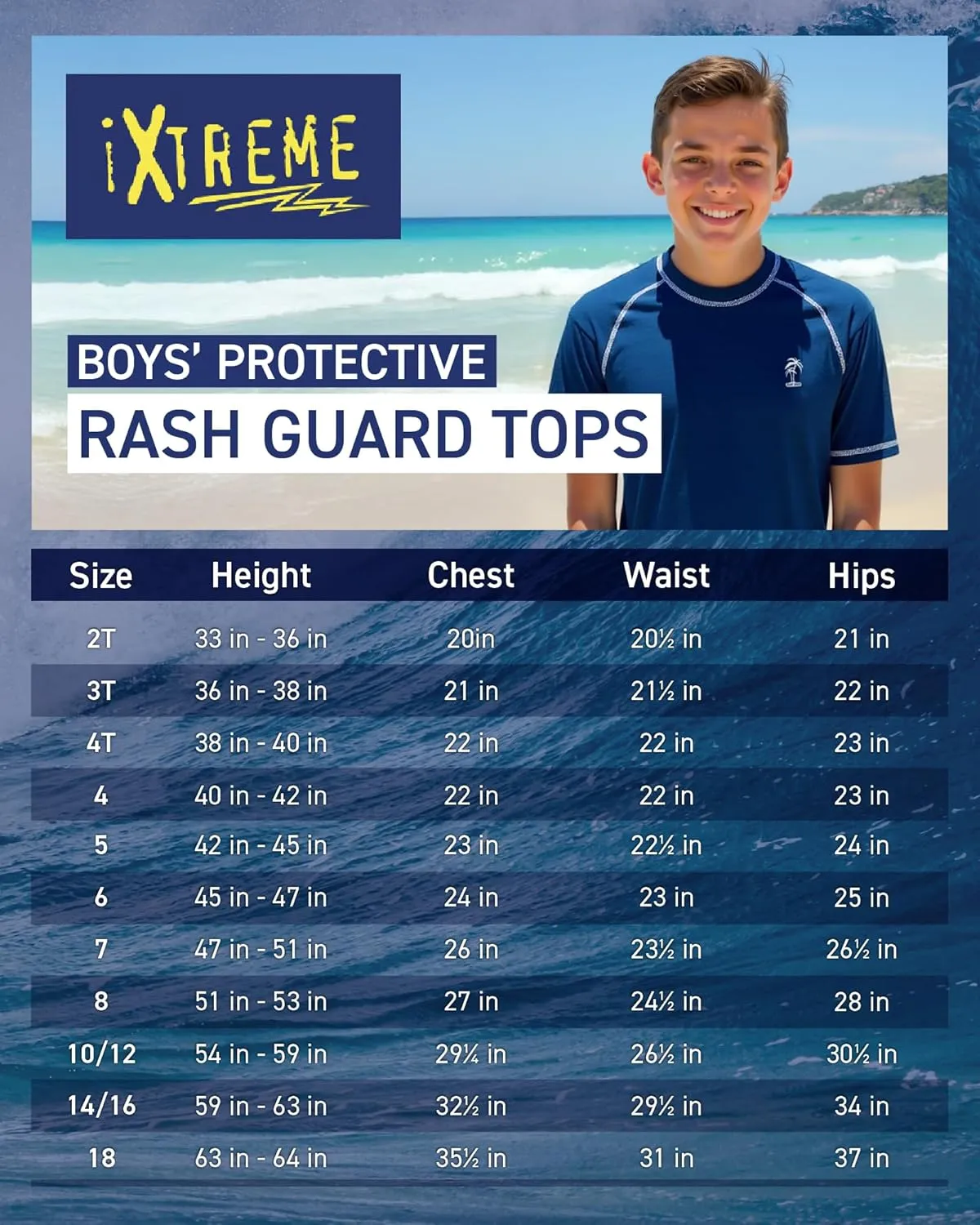 iXtreme Boys Rash Guard - UPF50  Short Sleeve Swim Shirts for Boys - Quick Dry Swimwear for Infant Toddler & Big Boy (12M-18)