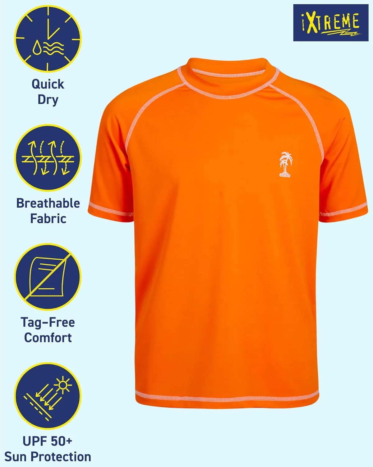iXtreme Boys Rash Guard - UPF50  Short Sleeve Swim Shirts for Boys - Quick Dry Swimwear for Infant Toddler & Big Boy (12M-18)