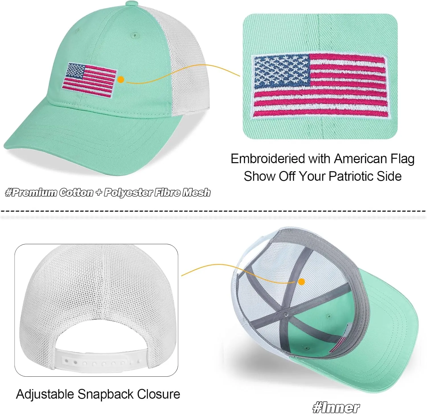 Kids American Flag Baseball Cap Boys Girls Mesh Baseball Hat, Toddler Embroidery Trucker Hat for Age 3-14 Years