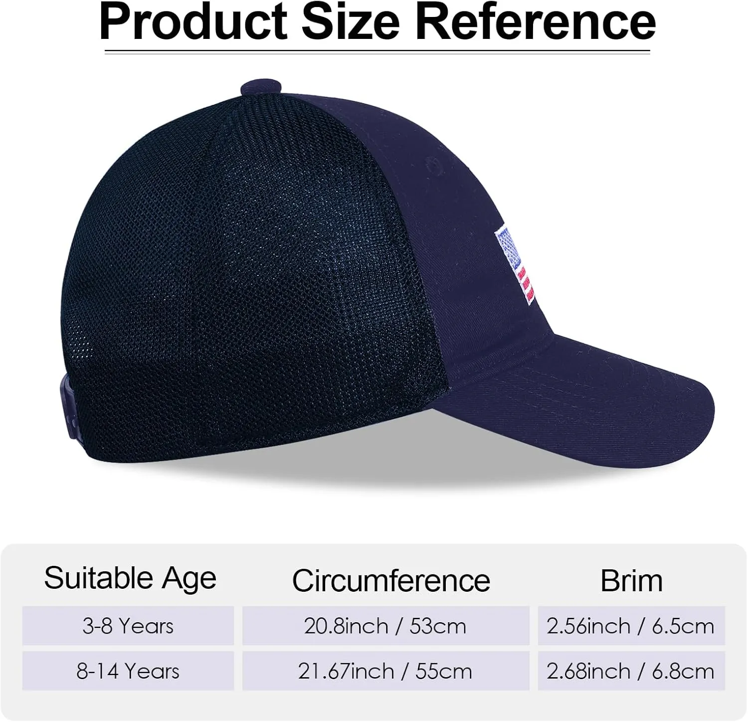 Kids American Flag Baseball Cap Boys Girls Mesh Baseball Hat, Toddler Embroidery Trucker Hat for Age 3-14 Years