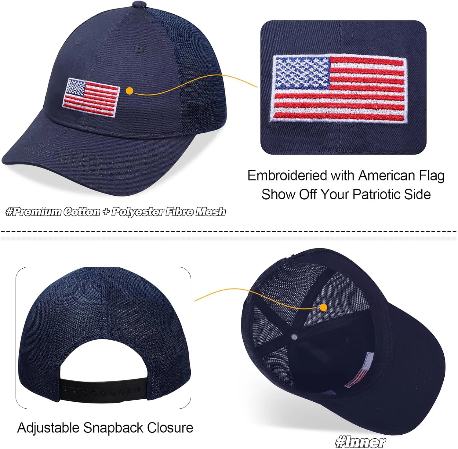 Kids American Flag Baseball Cap Boys Girls Mesh Baseball Hat, Toddler Embroidery Trucker Hat for Age 3-14 Years