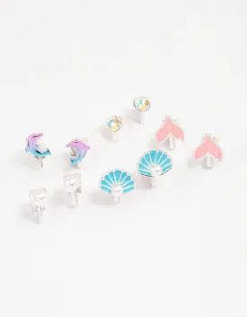 Kids Blue Sea Clip On Stud Earrings 6-Pack