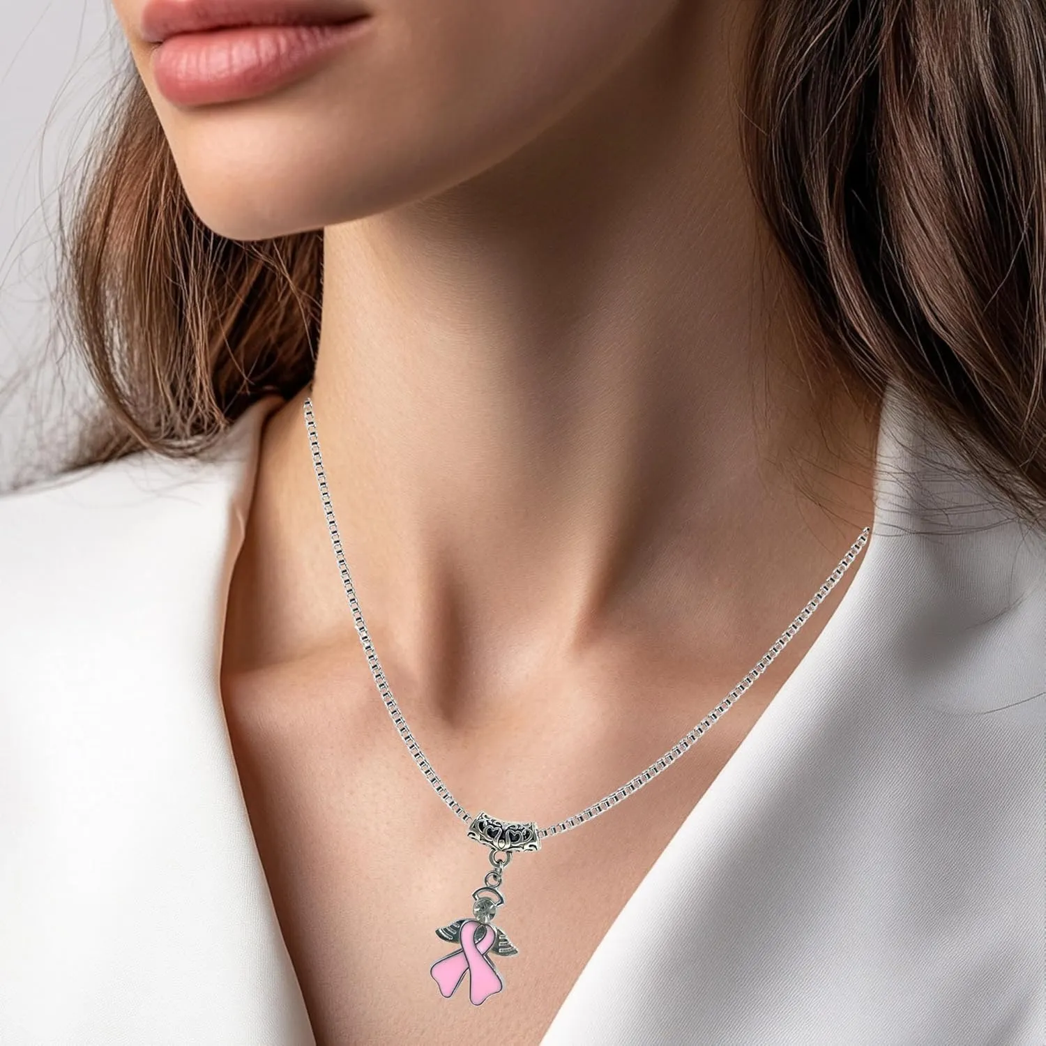 LAMIBEE Necklace for a Cause, Ribbon Awareness Necklace for Cancer Fighters and Warriors, Gift for Supporting Him and Her Patients