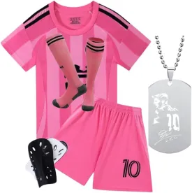 LEO Barca Paris 10# Kids Soccer Jersey/Shorts/Socks/Shin Pads With Necklace Gift Set for Fans Youth Sizes