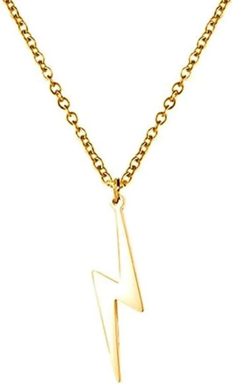 Lightning Bolt Necklace for Women Men Stainless Steel Simple Street Punk Lightning Bolt Pendant Necklace Jewelry Inspirational Gift for Unisex