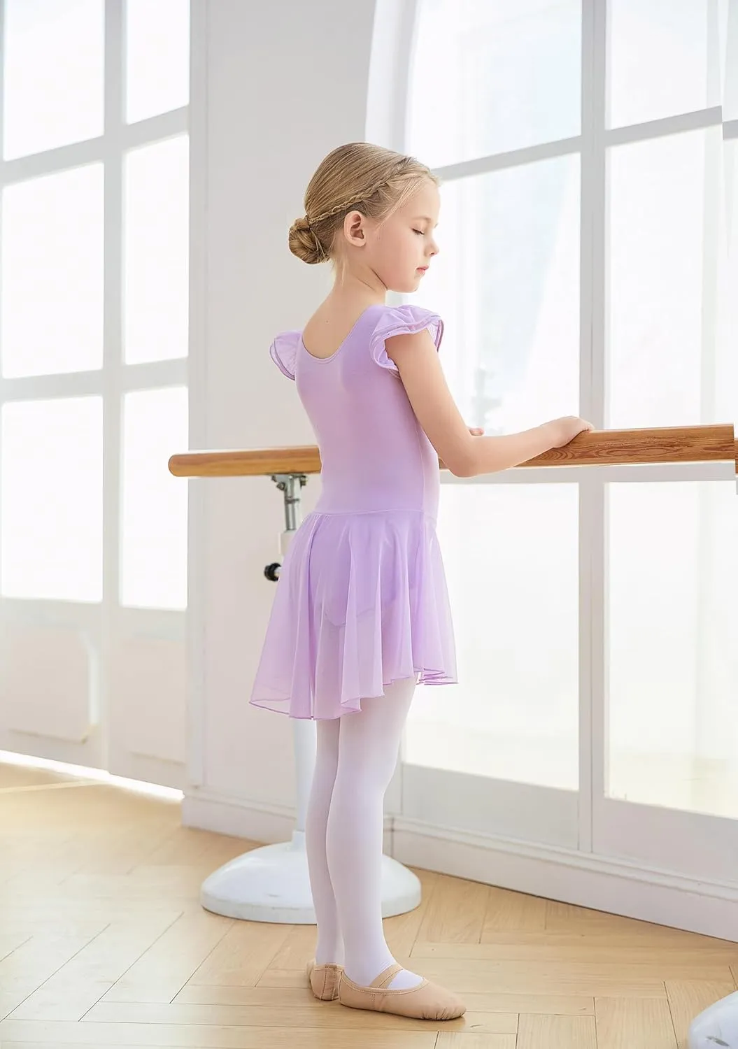 MdnMd Ballet Leotards for Girls Toddler Dance Ballet Leotard with Skirt Ballerina Dresses Tutu Outfits Flutter Sleeve