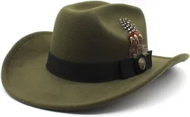 Men's Feather Fedora Wide Brim Hat Vintage Jazz Hat Couple Hat Western Cowboy Hat