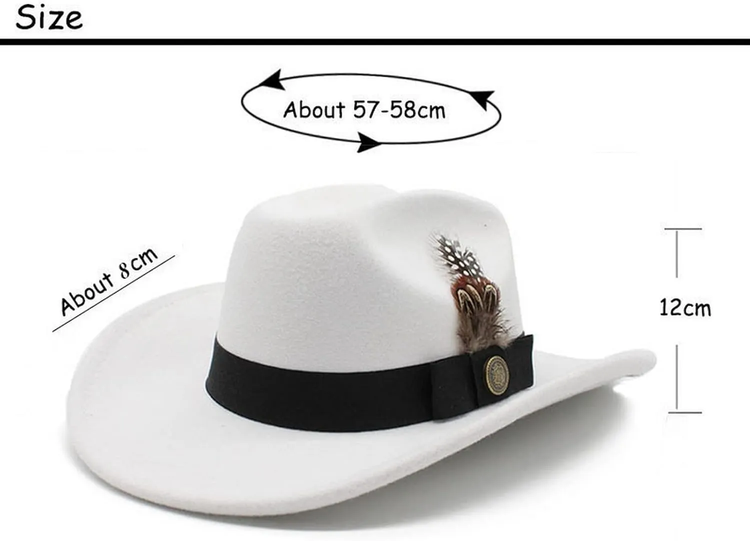 Men's Feather Fedora Wide Brim Hat Vintage Jazz Hat Couple Hat Western Cowboy Hat