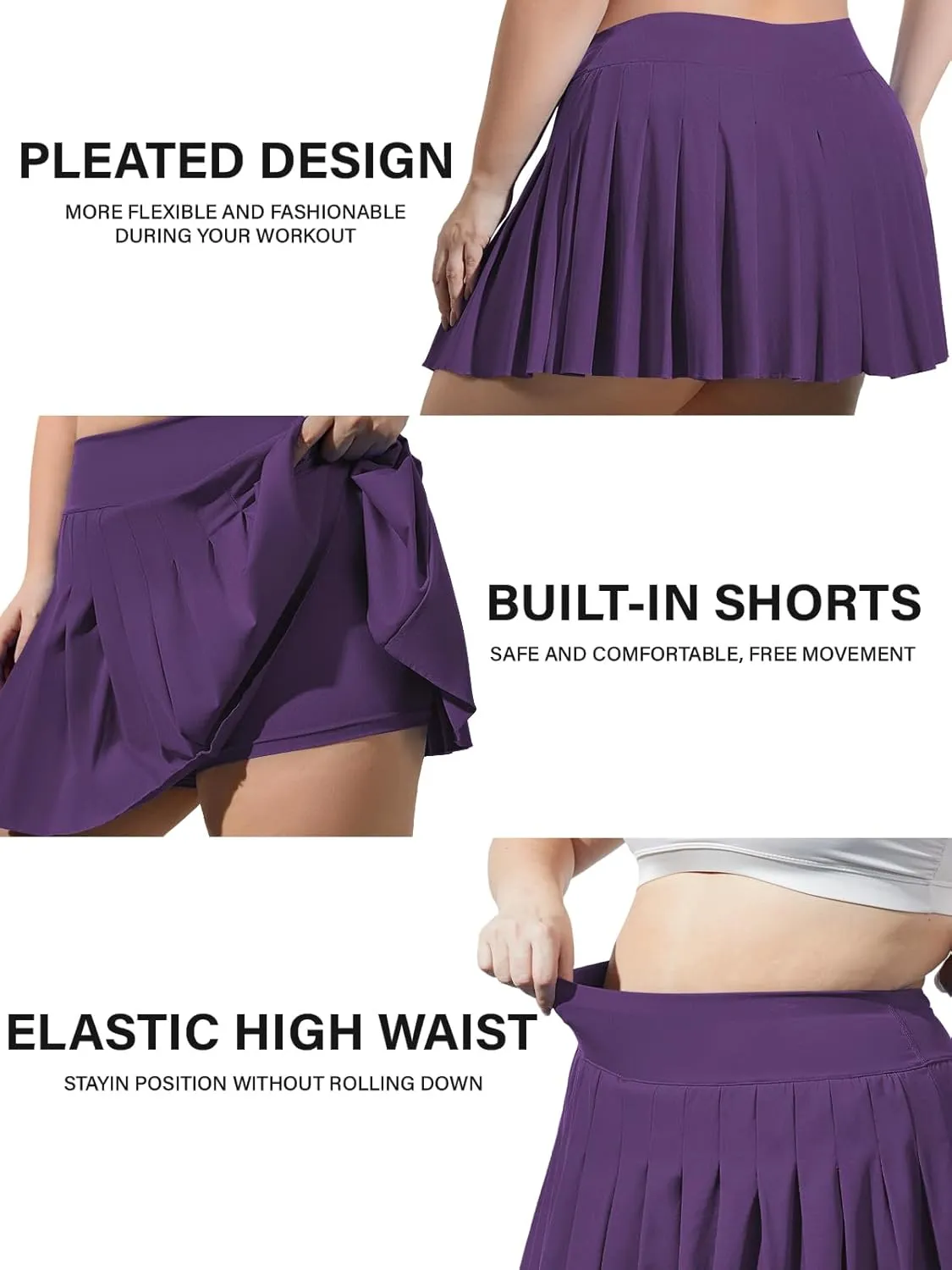 Moon Wood Women's Plus Size Pleated Tennis Skirt- Girls High Waist Athletic Golf Skirts with Shorts