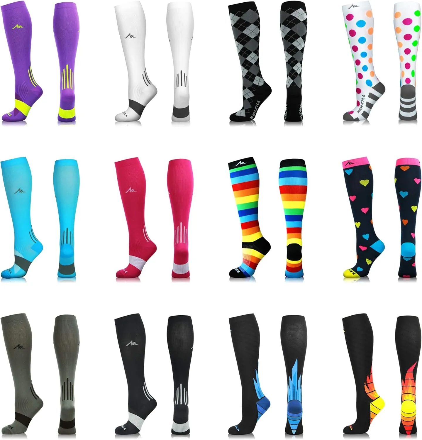 NEWZILL Medical Compression Socks for Women & Men Circulation 20-30 mmHg, Best for Running Athletic Hiking Travel Flight Nurses