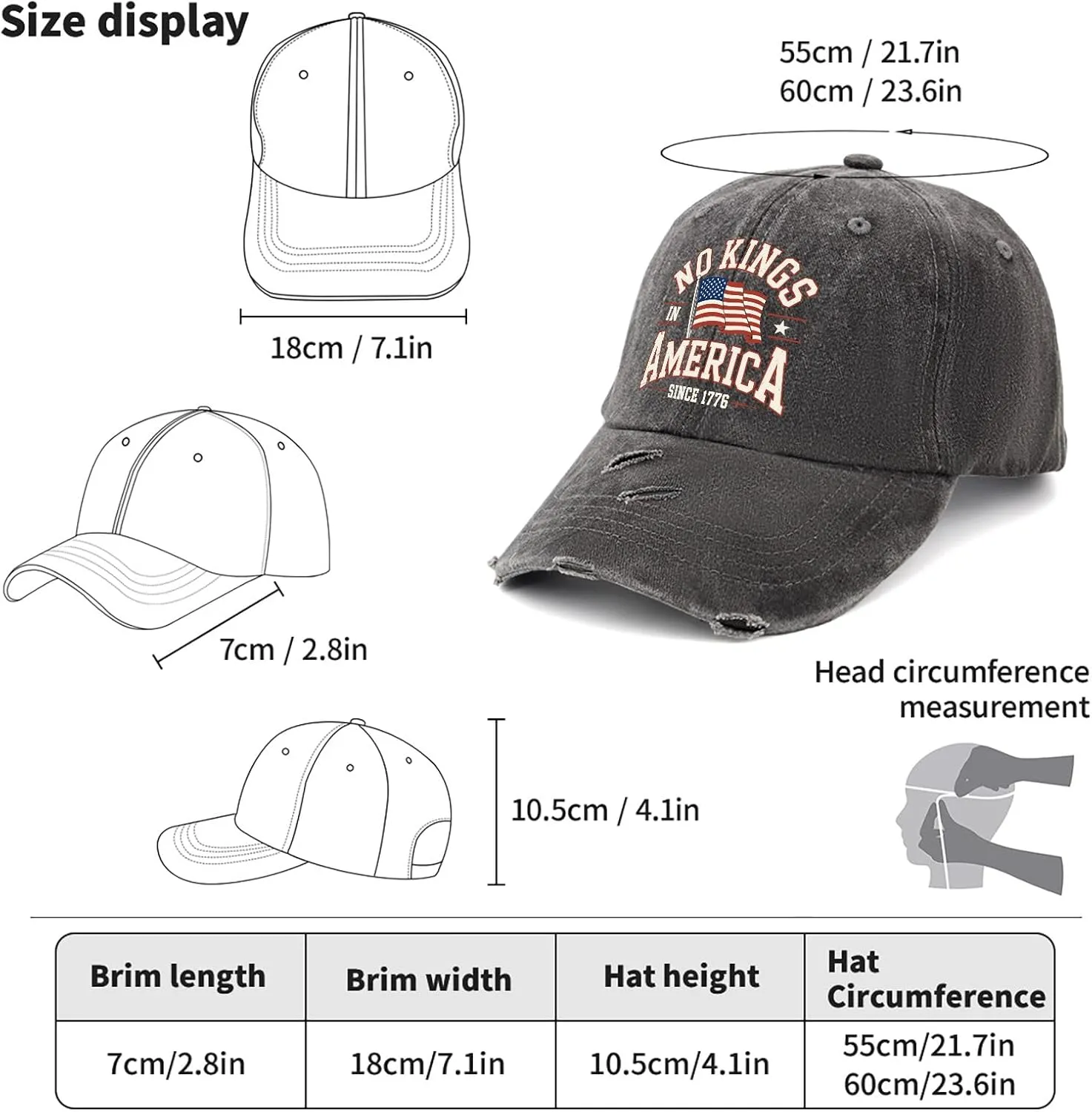 No King in America Hats for Womens Soft Washed Distressed Baseball Cap Next Day Delivery