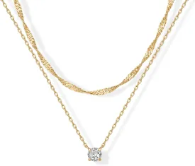 PAVOI 14K Gold Plated Twisted Singapore Chain Layering Choker with Round Solitaire and Serpentine Chain Layering Choker with Pear-Cut Stone Pendant Necklace Pack for Women | Cubic Zirconia Statement Layered Necklace Set