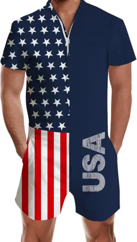RAISEVERN Mens Romper Zipper Jumpsuit Male Shorts Sleeve One Piece Overalls Bro Outfits