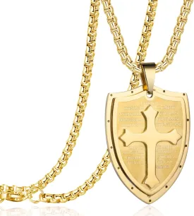Rehoboth Mens Stainless Steel Shield Armor of God Cross Pendant Necklace Bible Verse Ephesians 6:16-17 Chain 24" for Women Men Black Silver