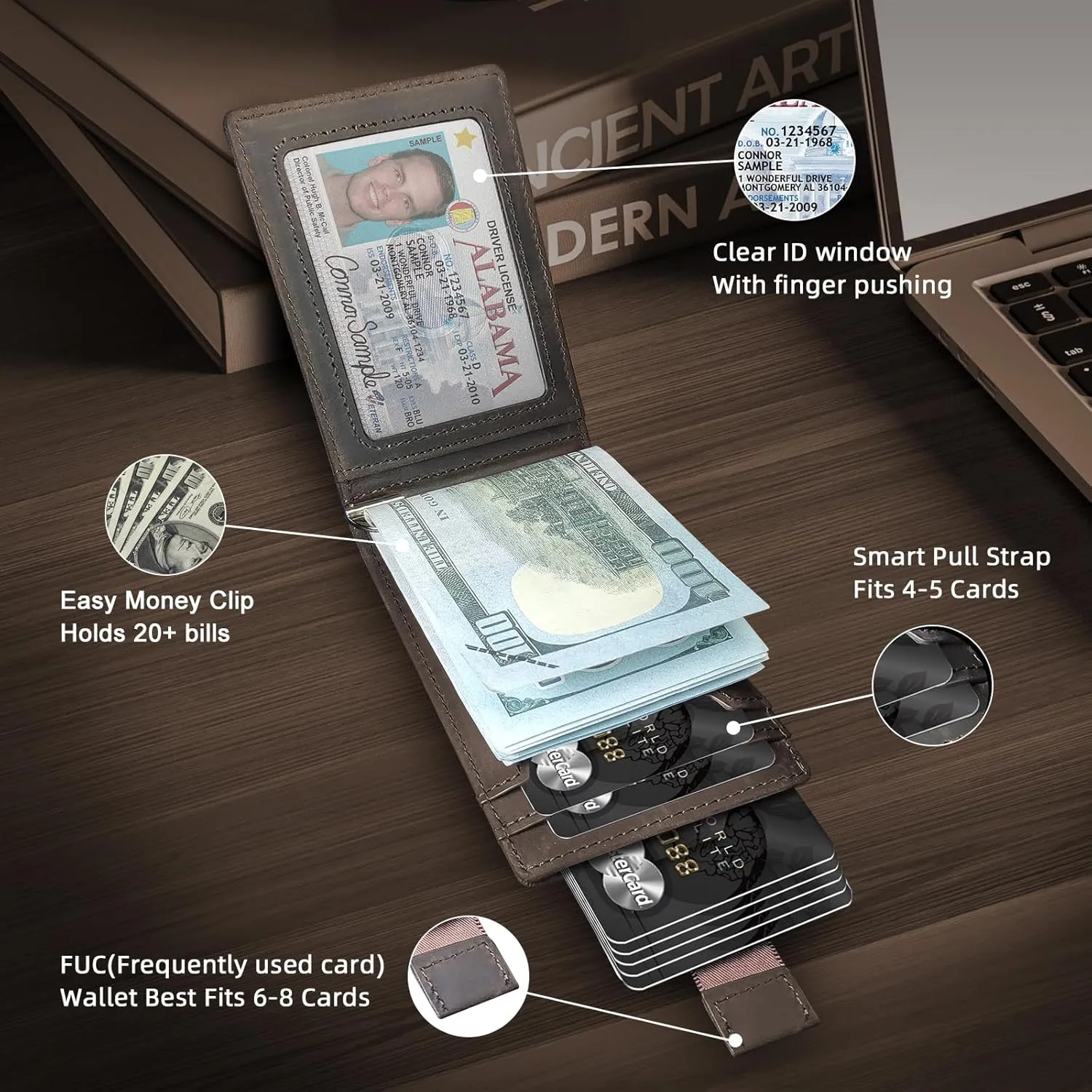 Slim Minimalist Wallet for Men- Money Clip Wallet | Bifold Men Wallets | RFID Blocking Wallet | Genuine Leather Wallets for Men | 12 Card Holder Mens Wallet | Mens Front Pocket wallet