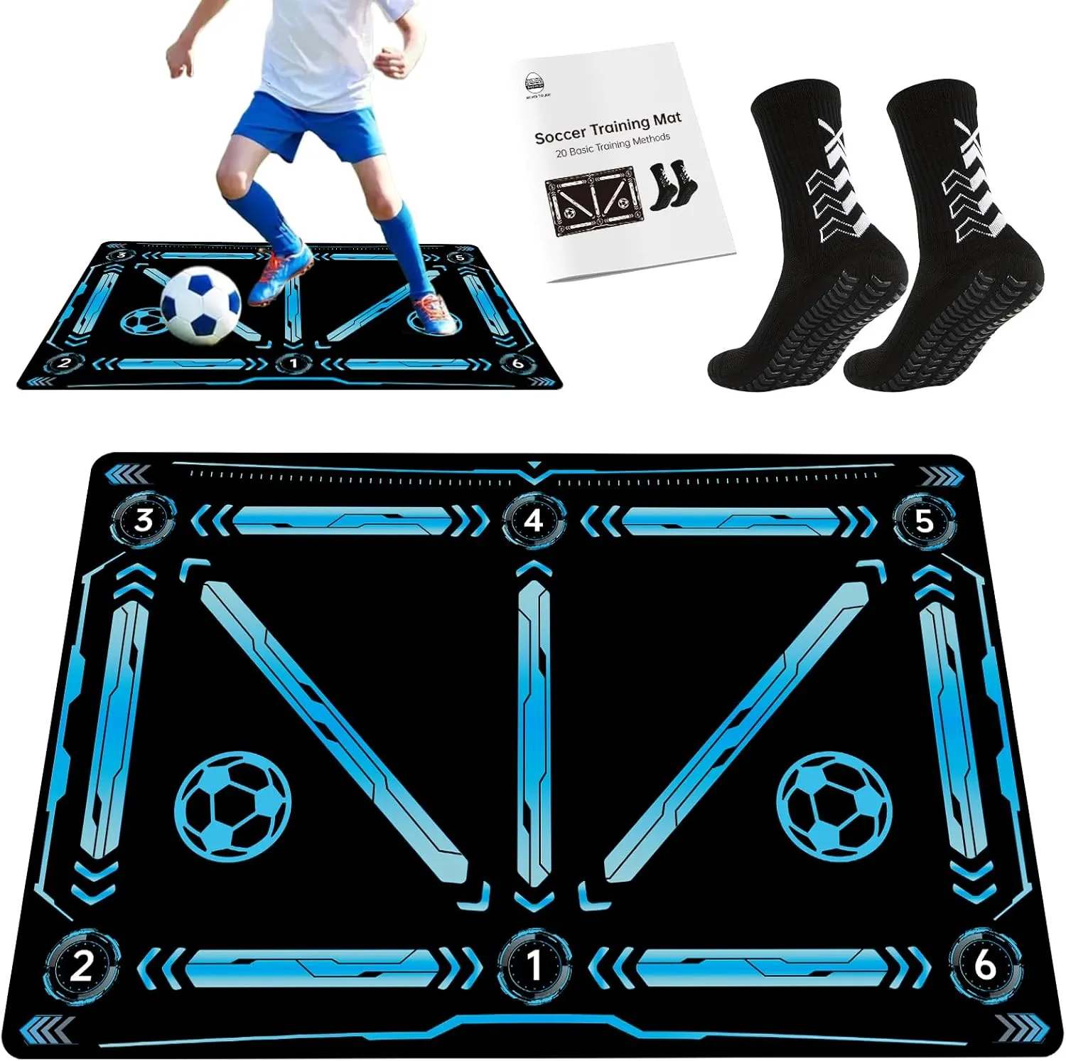 Soccer Training Equipment,Soccer Training Mat Improve Strength,Agility and Coordination,Anti-Slip Silent Absorption Soccer Footwork Training Mat