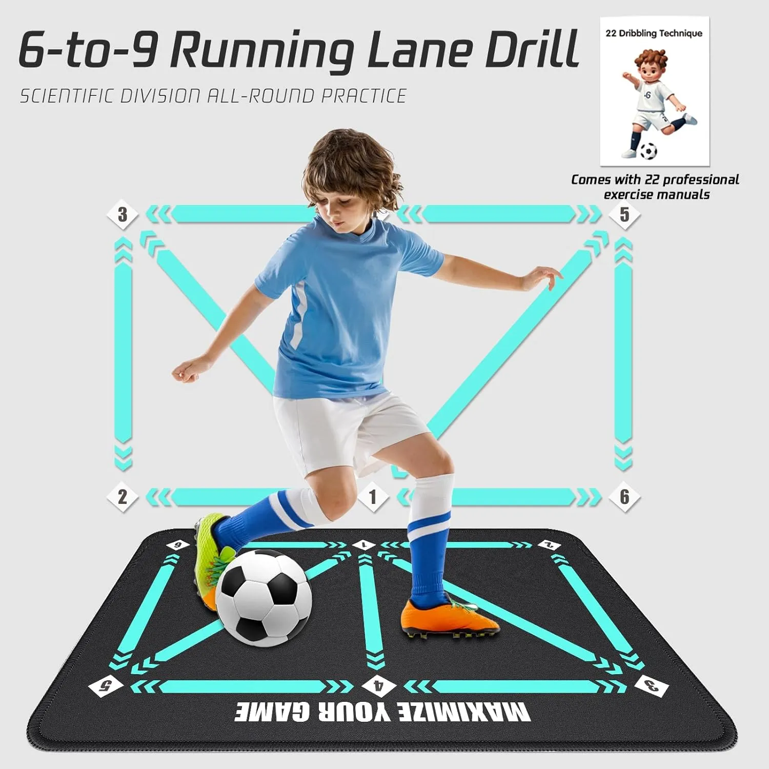 Soccer Training Mat with Silent Shock Absorption and Non-Slip Base for Footwork Training and Ball Mastery(Belt Version)