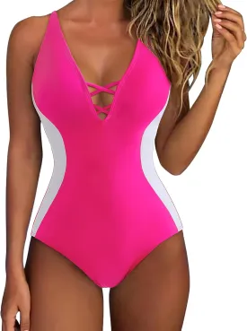 SUUKSESS Womens One Piece Tummy Control Swimsuit Crisscross Back Bathing Suits
