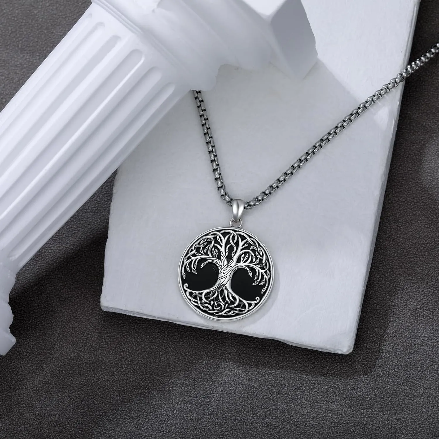 Tree of Life Necklace 925 Sterling Silver/18K Gold Plated/Black Tree of Life Coin Pendant Jewelry for Men Women, with Stainless Steel Chain 22 2 Inch