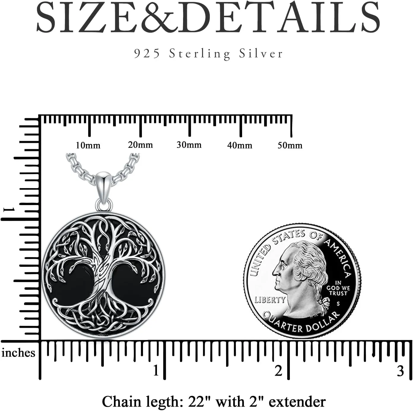 Tree of Life Necklace 925 Sterling Silver/18K Gold Plated/Black Tree of Life Coin Pendant Jewelry for Men Women, with Stainless Steel Chain 22 2 Inch